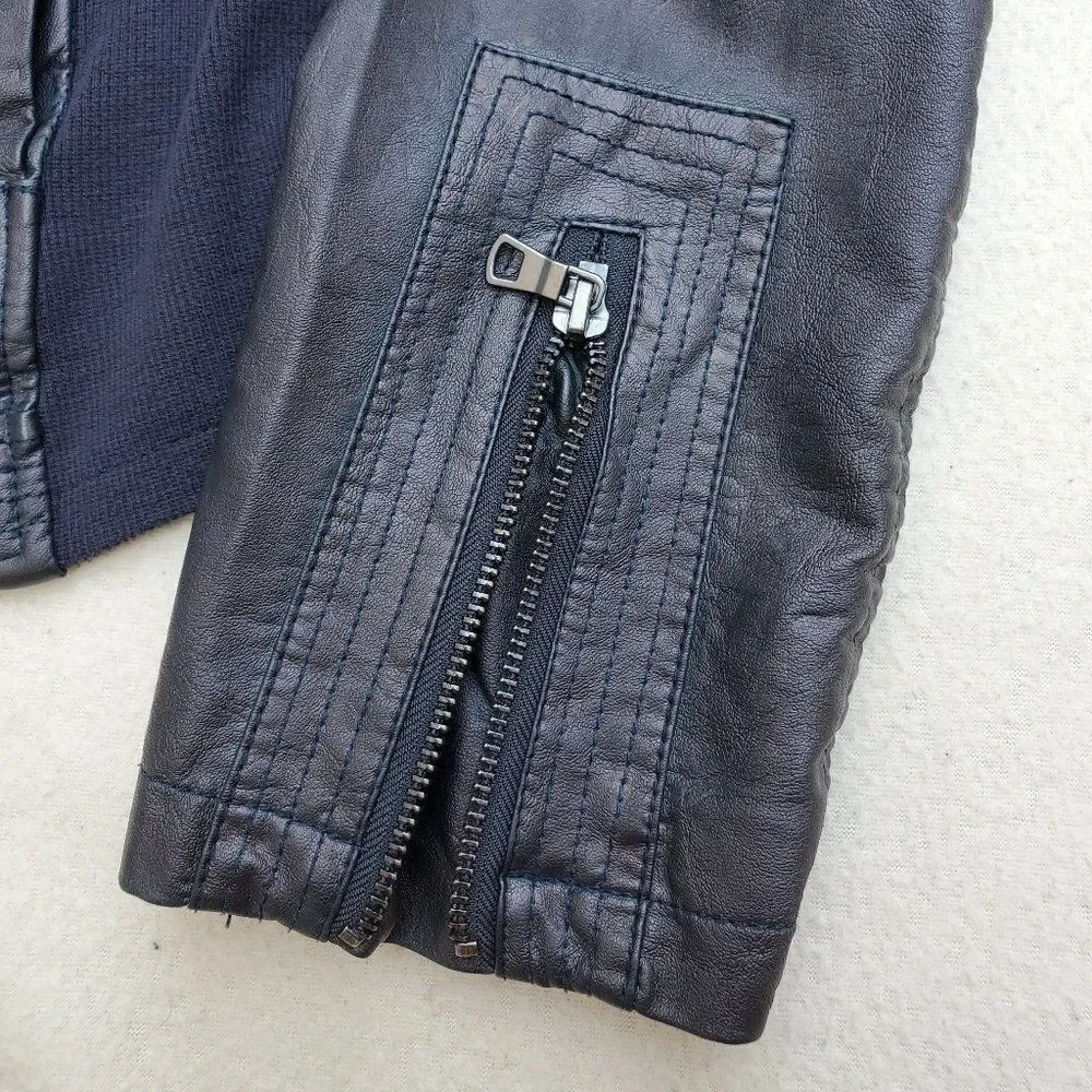 Sebby Collection blue faux leather moto jacket - Picture 8 of 16